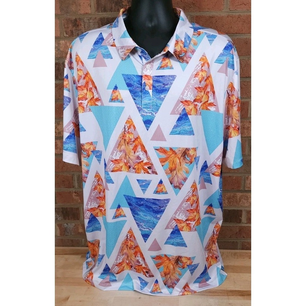 Yatta Golf Geometric Triangle Floral Print Stretch Polo Shirt Mens 2XL